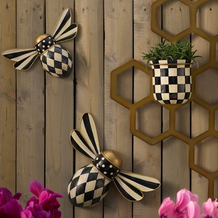 Courtly Check Outdoor Bee Wall Decor, Set of 2