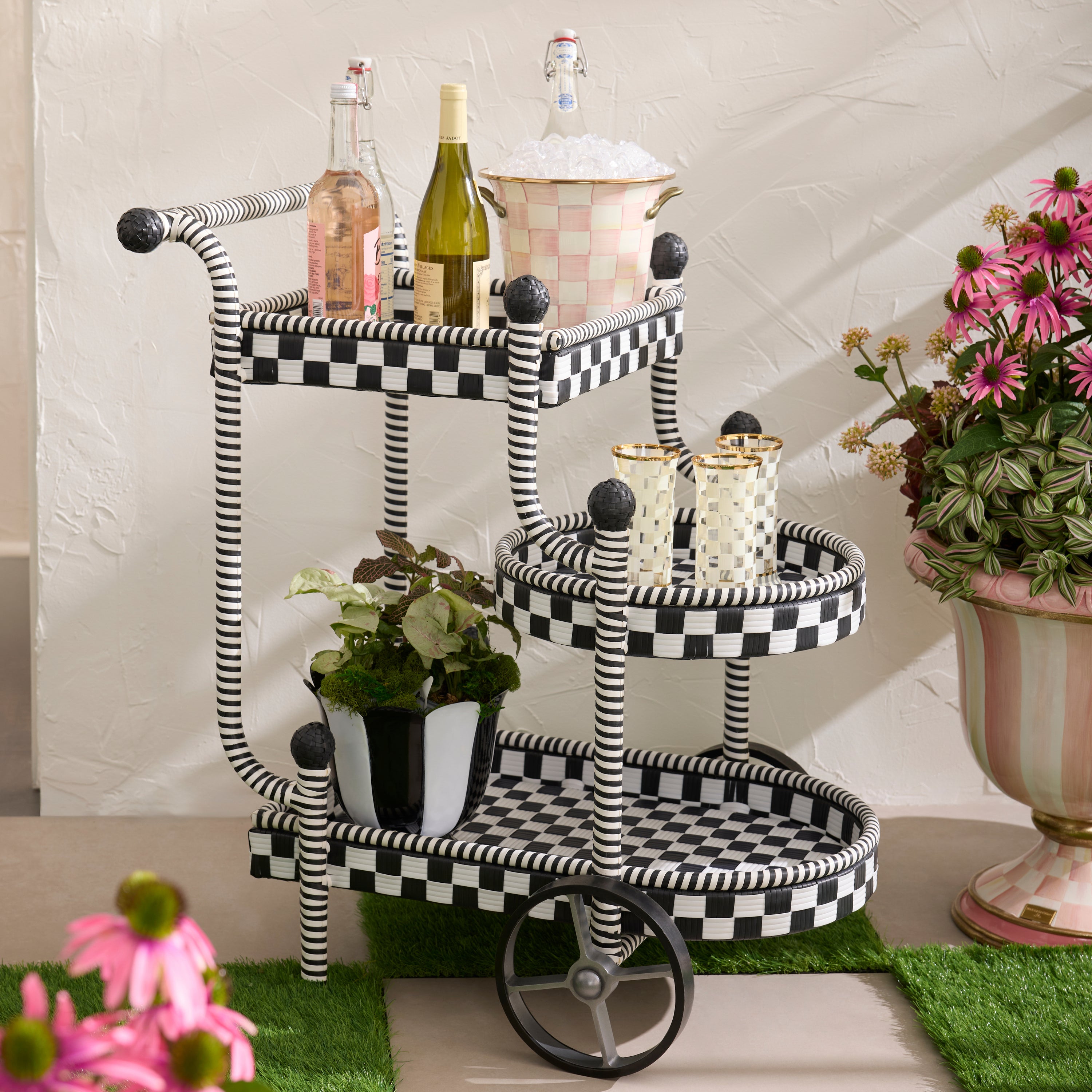 MacKenzie-Childs | Gambit Check Outdoor Bar Cart