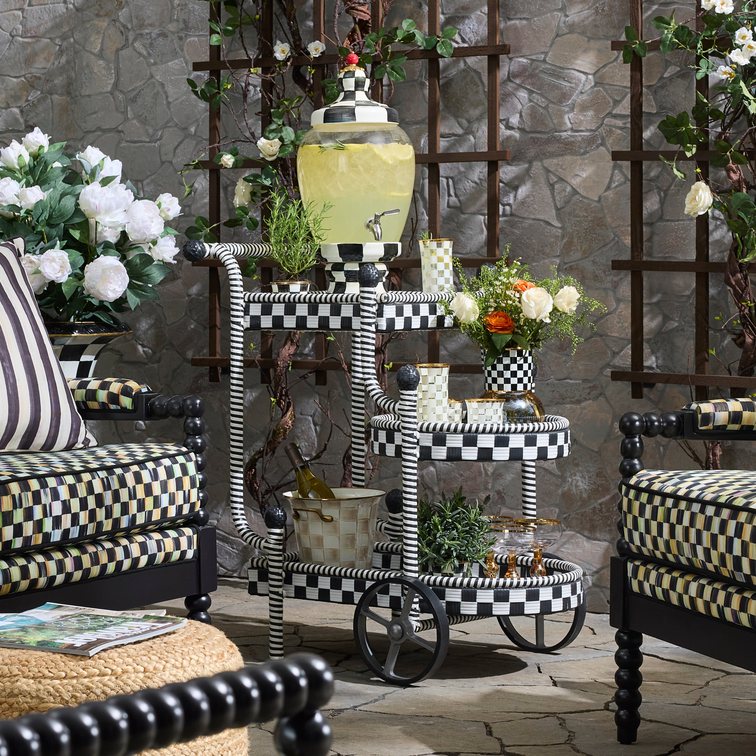 MacKenzie-Childs | Gambit Check Outdoor Bar Cart