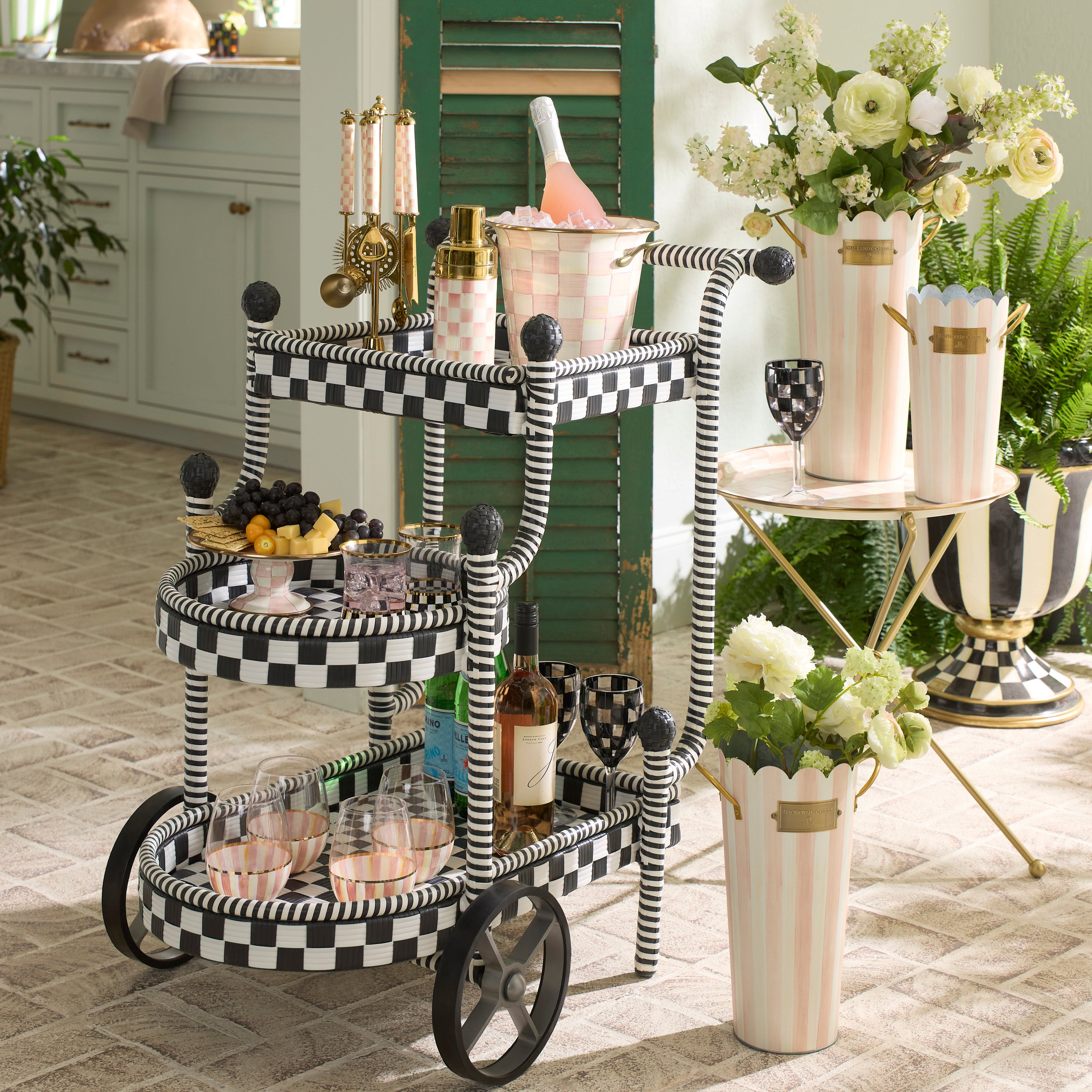 MacKenzie-Childs | Gambit Check Outdoor Bar Cart