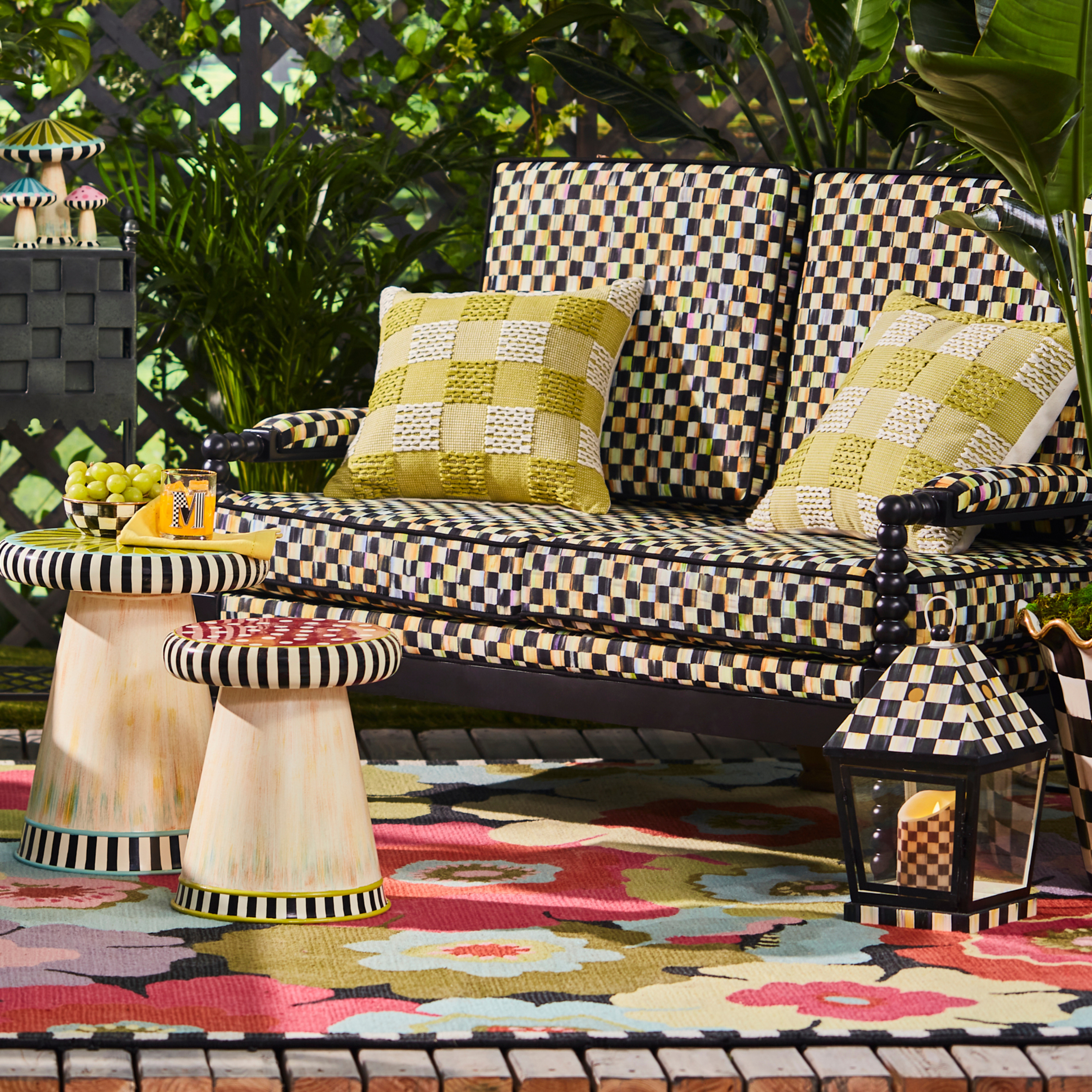 MacKenzie-Childs | Spindle Check Outdoor Loveseat