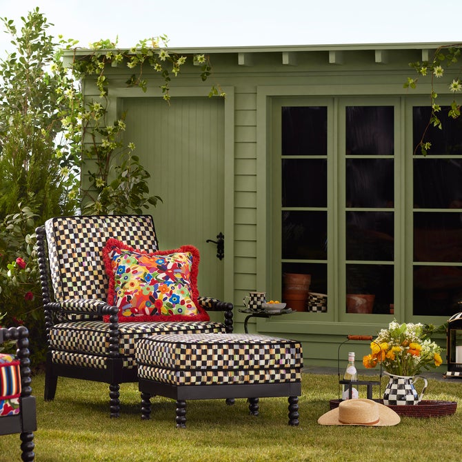 Spindle Check Outdoor Ottoman image number 1