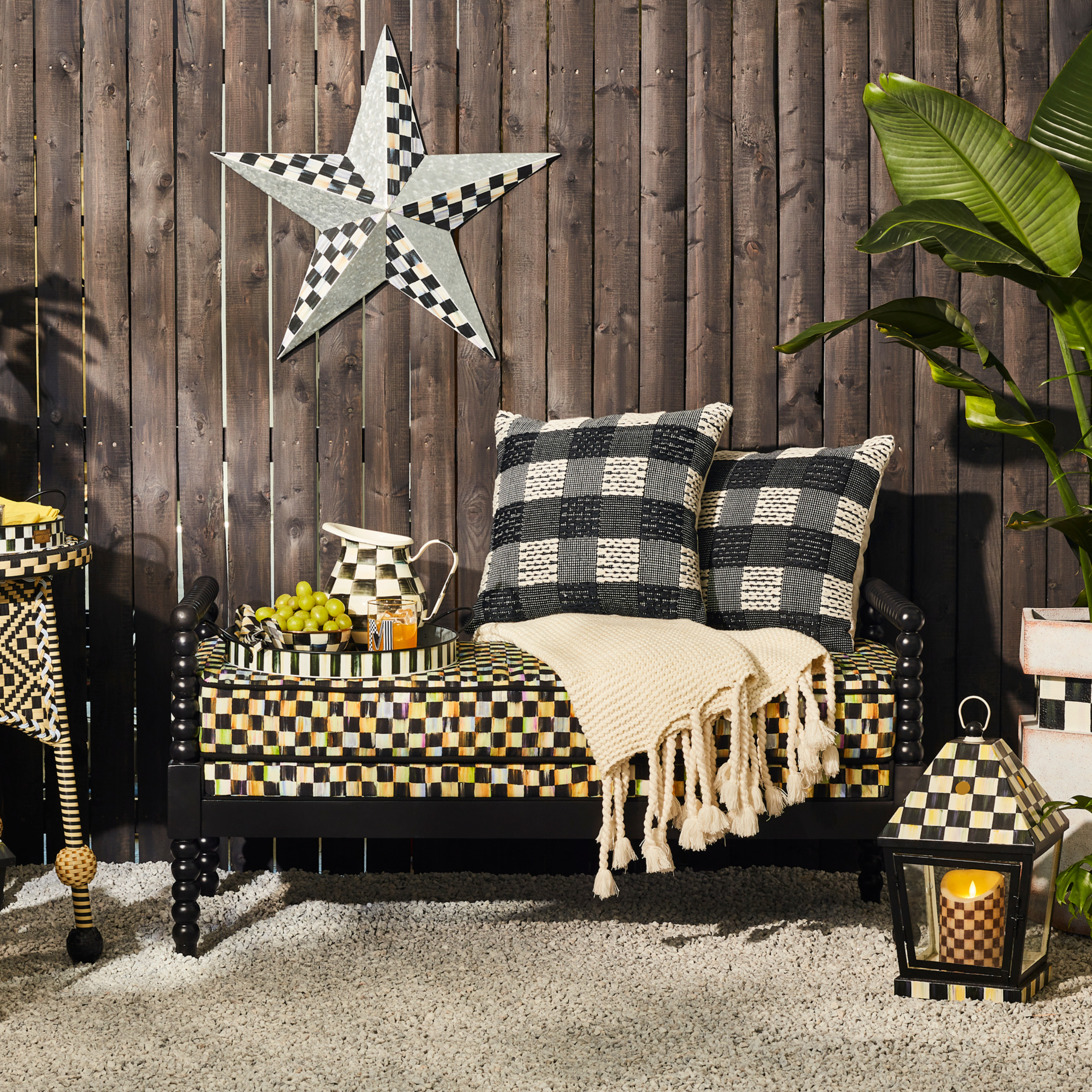 MacKenzie-Childs | Spindle Check Outdoor Bench