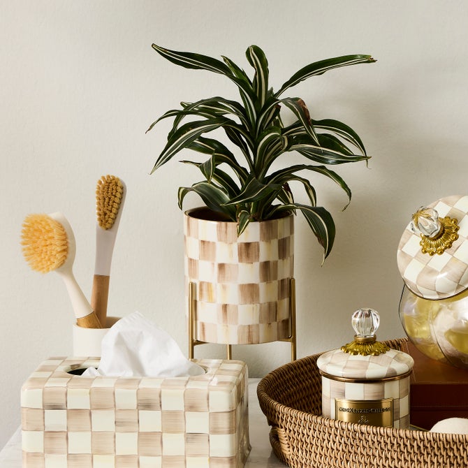 Mocha Check Tabletop Planter image number 1