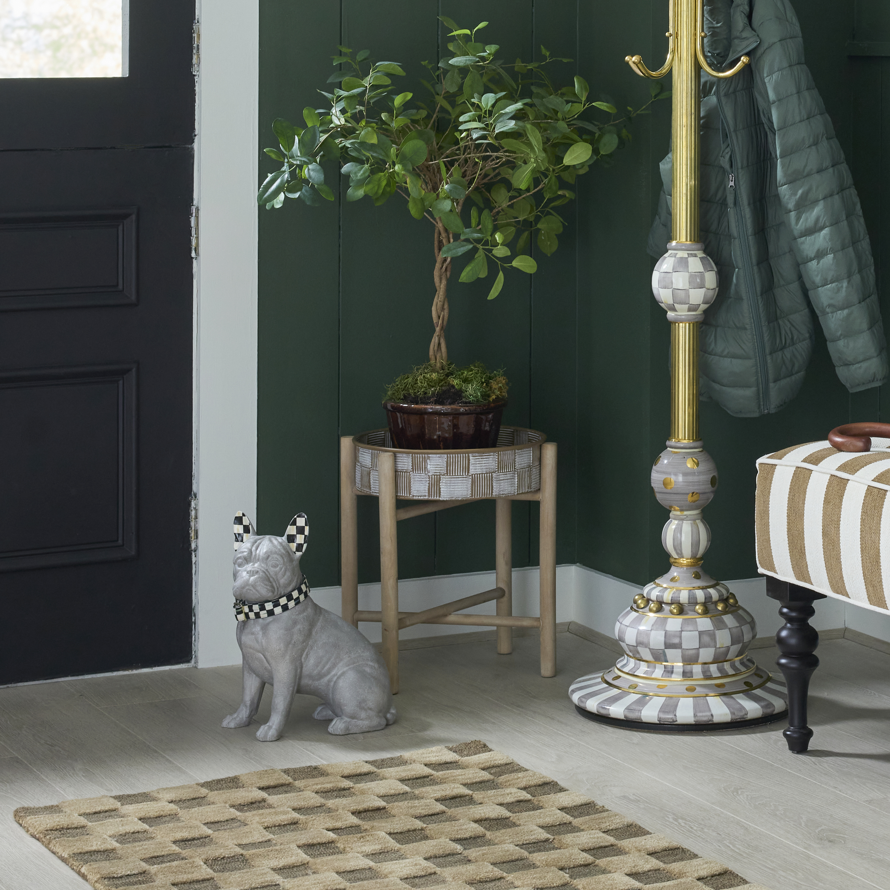 MacKenzie-Childs | Mocha Textured Check Standing Planters, Set of 2