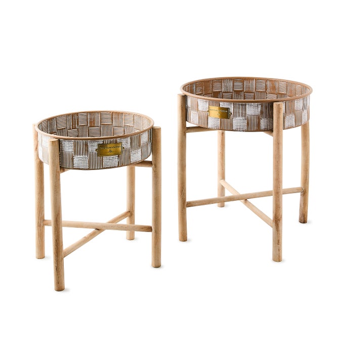 Mocha Textured Check Standing Planters, Set of 2 image number 0
