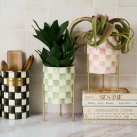 Sage Check Tabletop Planter