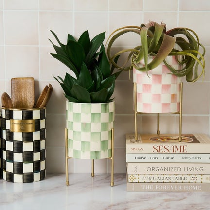 Sage Check Tabletop Planter