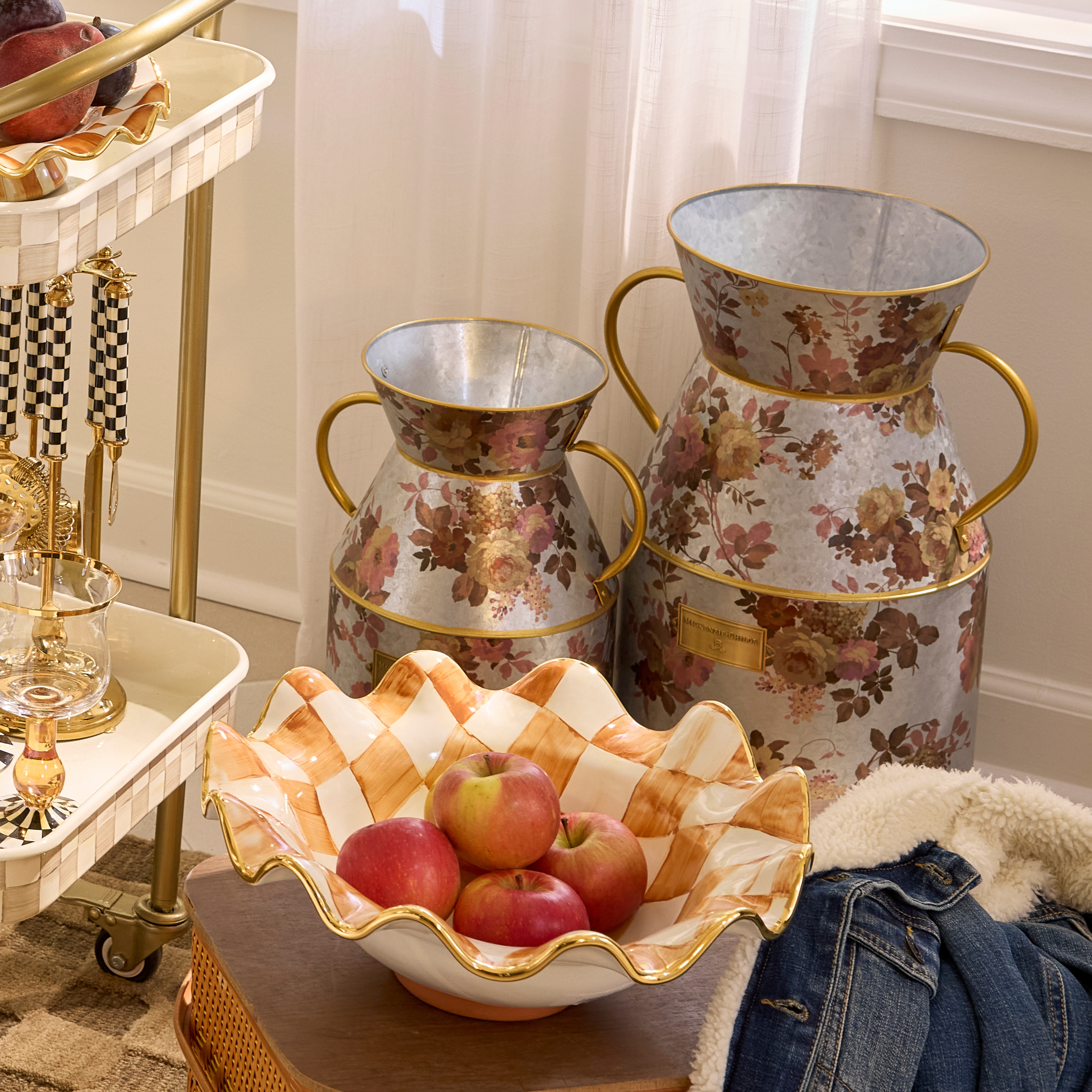 MacKenzie-Childs | Wild Rose Galvanized Small Milk Can