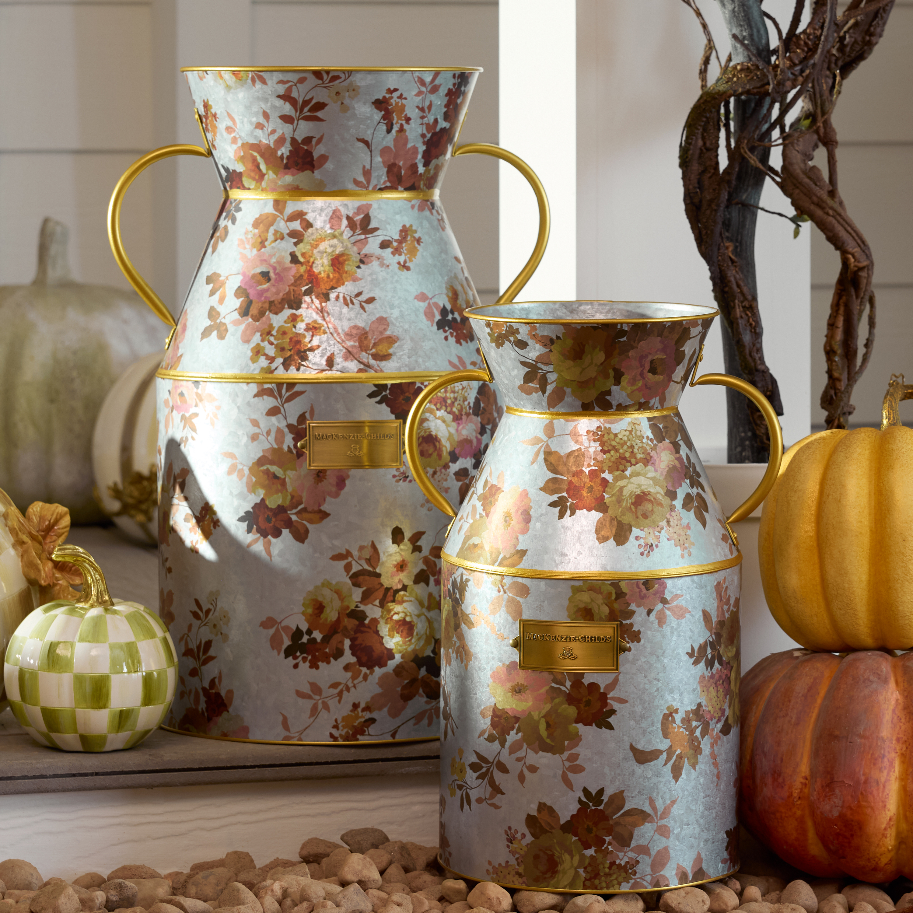 MacKenzie-Childs | Wild Rose Galvanized Small Milk Can