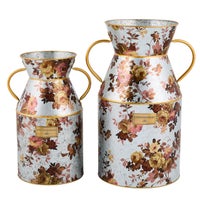 Wild Rose Galvanized Small Milk Can