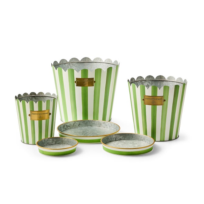 Grass Green Stripe Pots & Saucers, Set of 3 image number 2