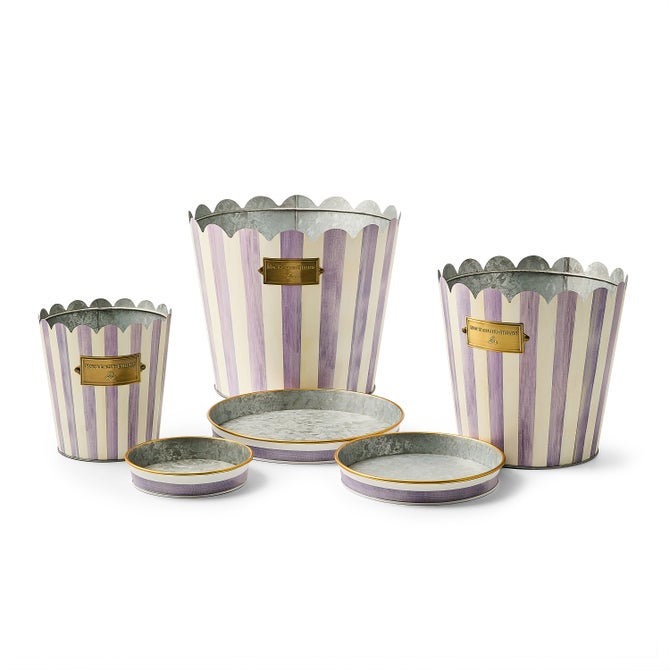 Violet Stripe Pots & Saucers, Set of 3 image number 2