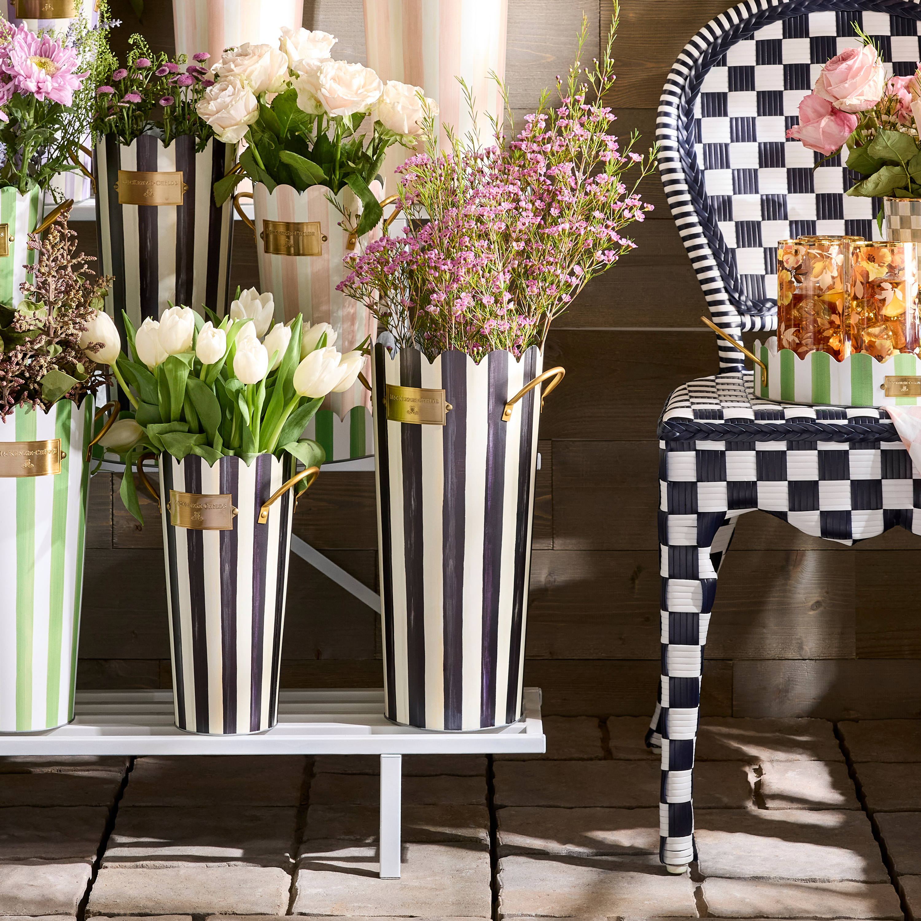 MacKenzie-Childs | Courtly Stripe Flower Buckets, Set of 3