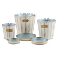 Mocha Stripe Pots & Saucers, Set of 3