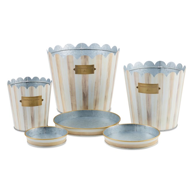 Mocha Stripe Pots & Saucers, Set of 3 image number 2