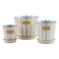 Mocha Stripe Pots & Saucers, Set of 3