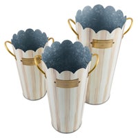 Mocha Stripe Flower Buckets, Set of 3