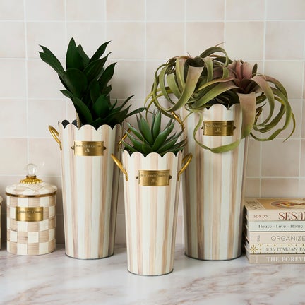 Mocha Stripe Flower Buckets, Set of 3