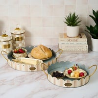 Mocha Stripe Serving Trays, Set of 2