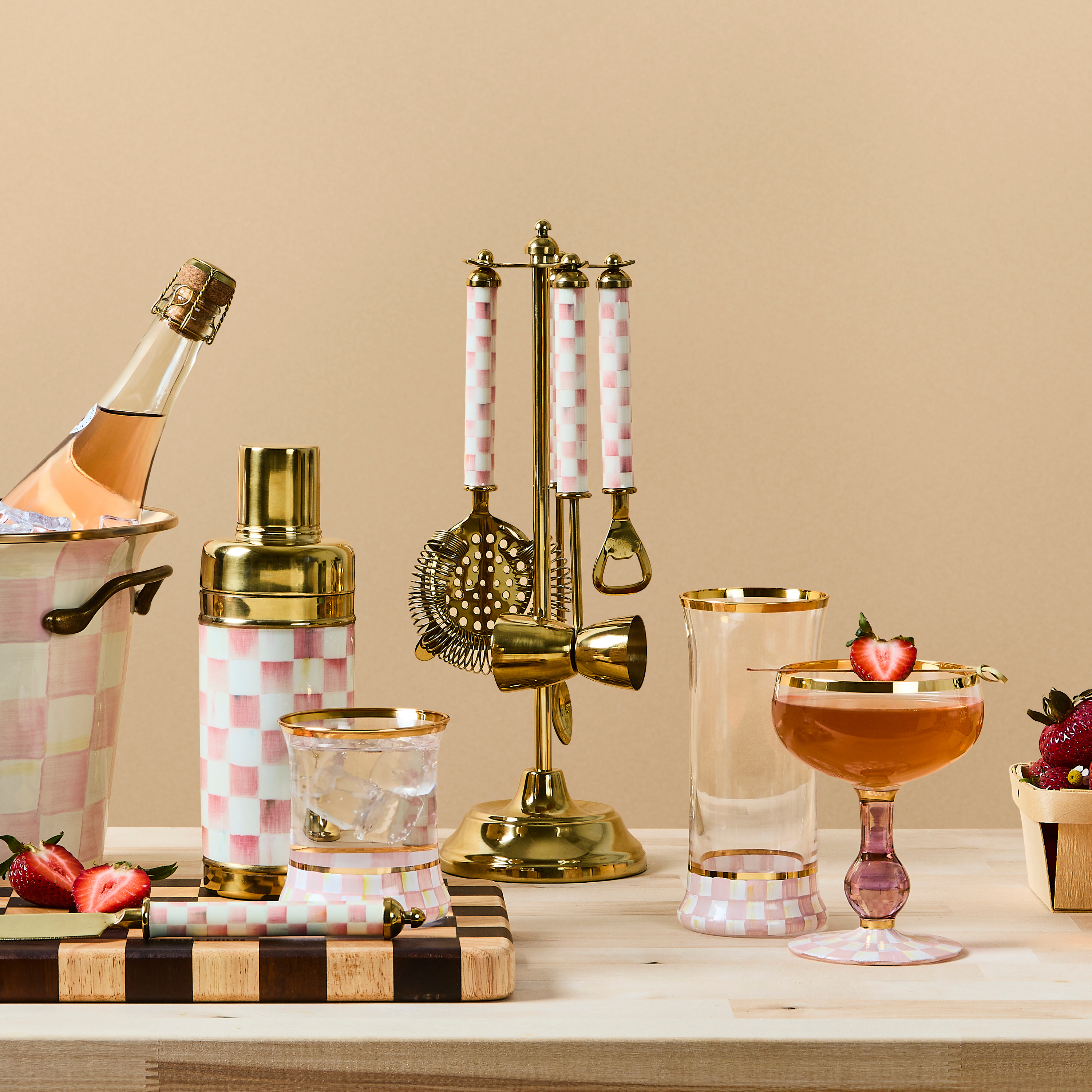 MacKenzie-Childs | Rosy Check 3260 Gold Bar Tool Set