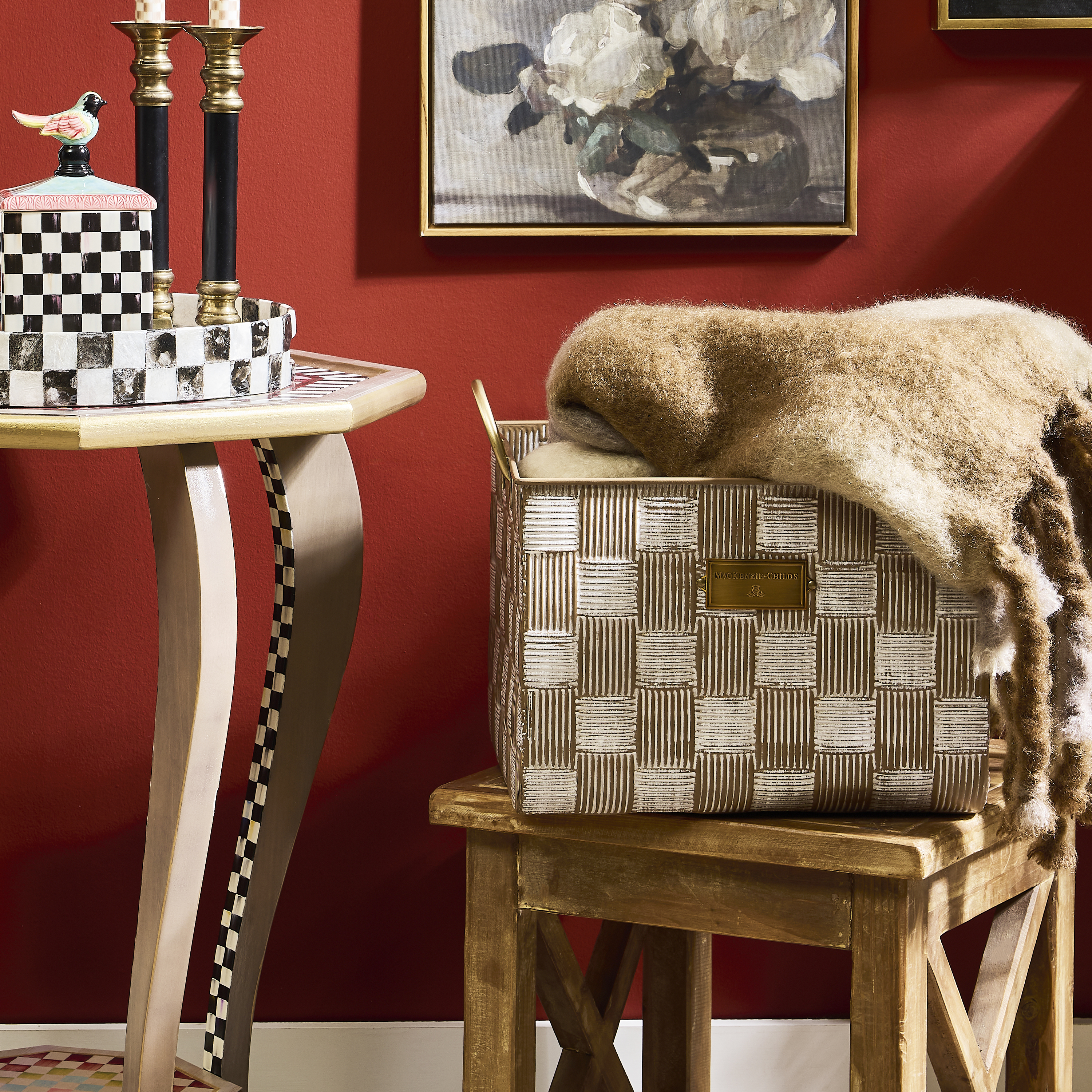 MacKenzie-Childs | Mocha Textured Check Baskets, Set of 2