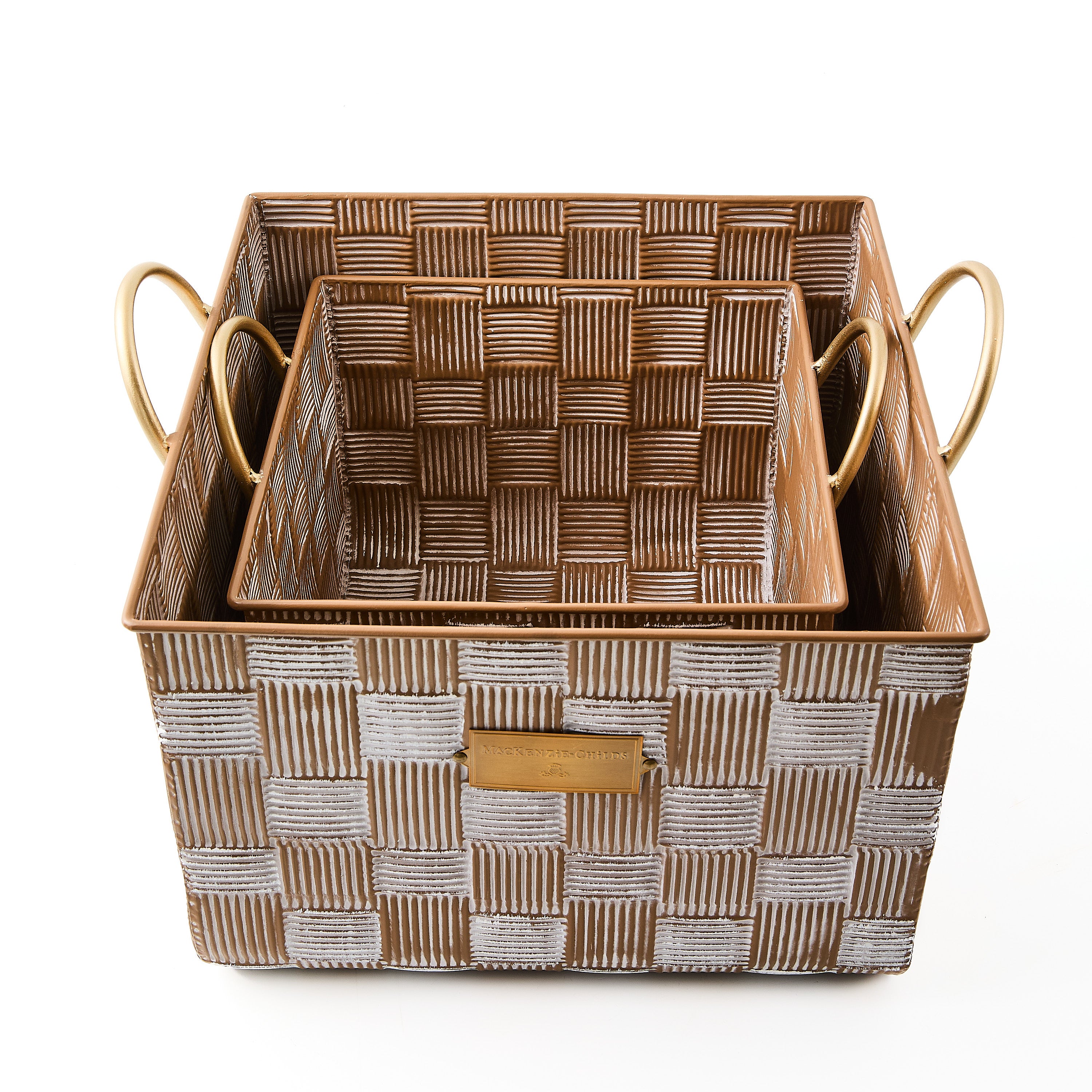 MacKenzie-Childs | Mocha Textured Check Baskets, Set of 2