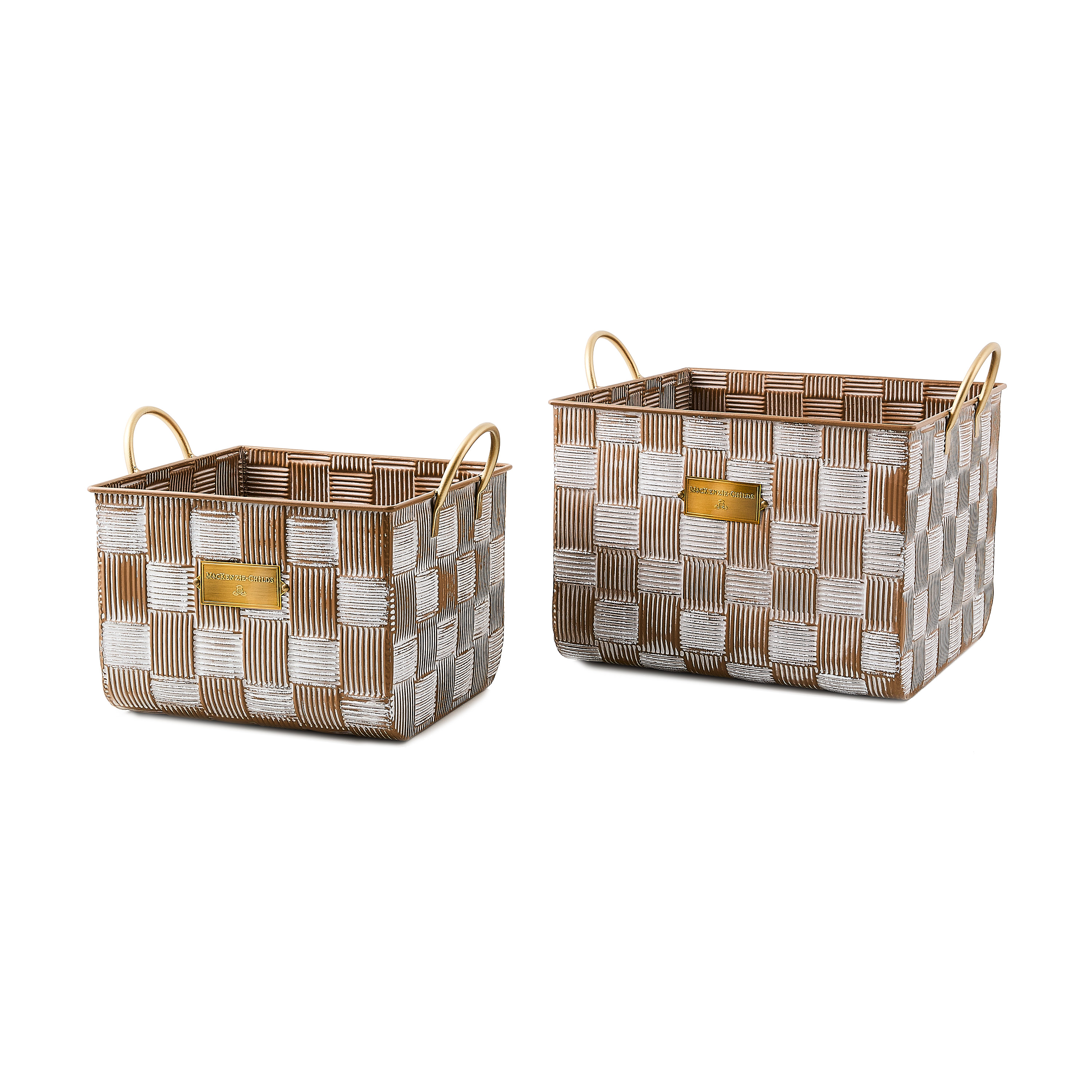 MacKenzie-Childs | Mocha Textured Check Baskets, Set of 2