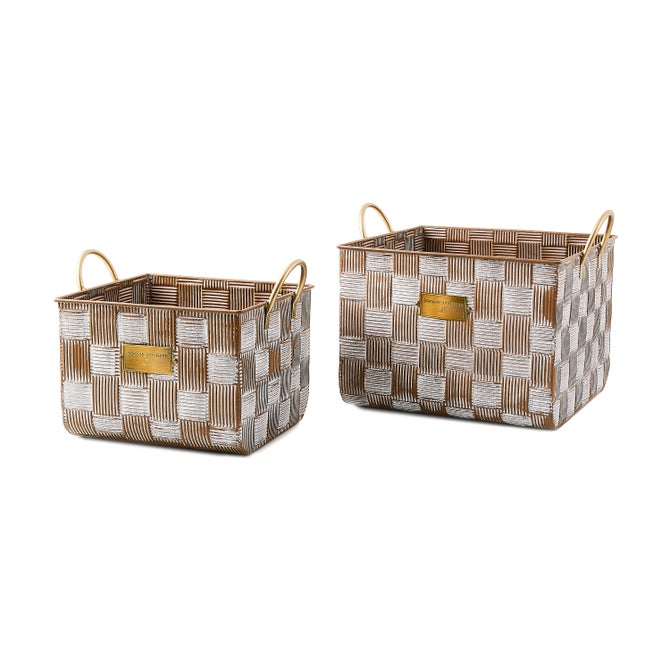 Mocha Textured Check Baskets, Set of 2 image number 0