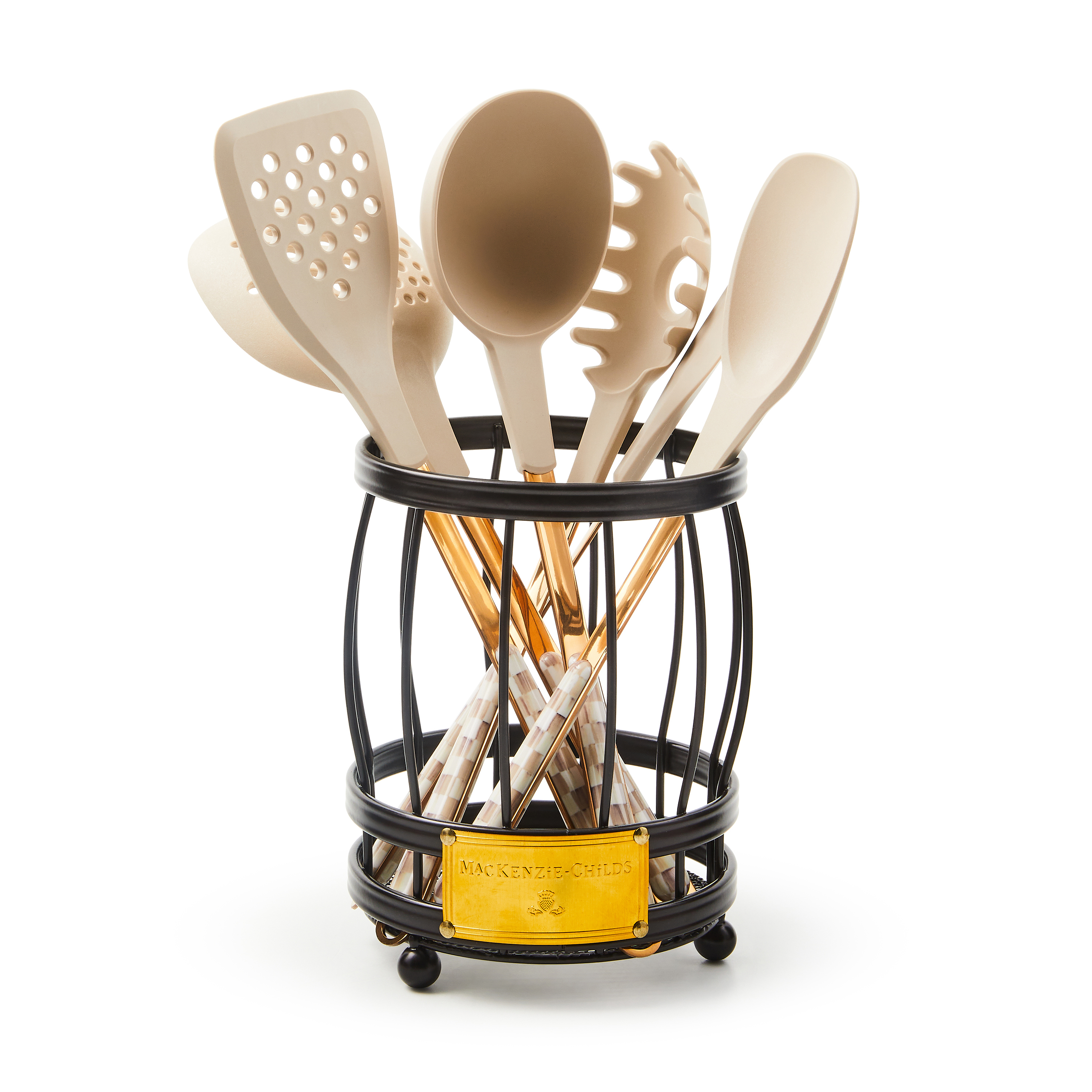 MacKenzie-Childs | Mocha Check Utensil Caddy Set