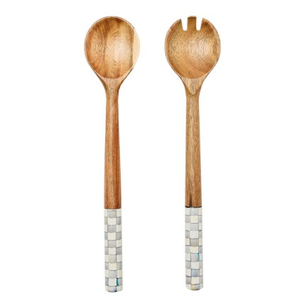 Sterling Check Wood Salad Servers