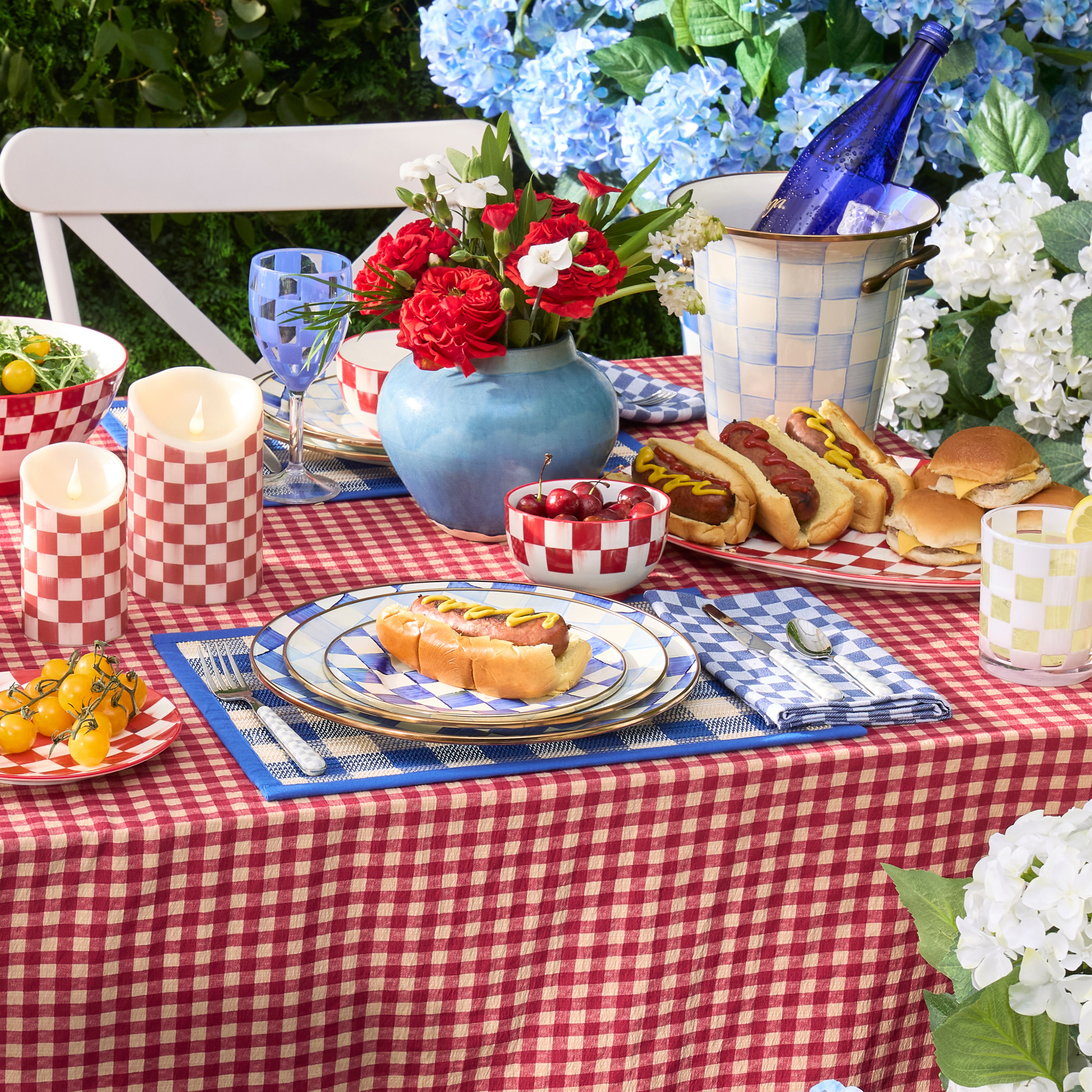 MacKenzie-Childs | Blue Woven Check Straw Placemats, Set of 4