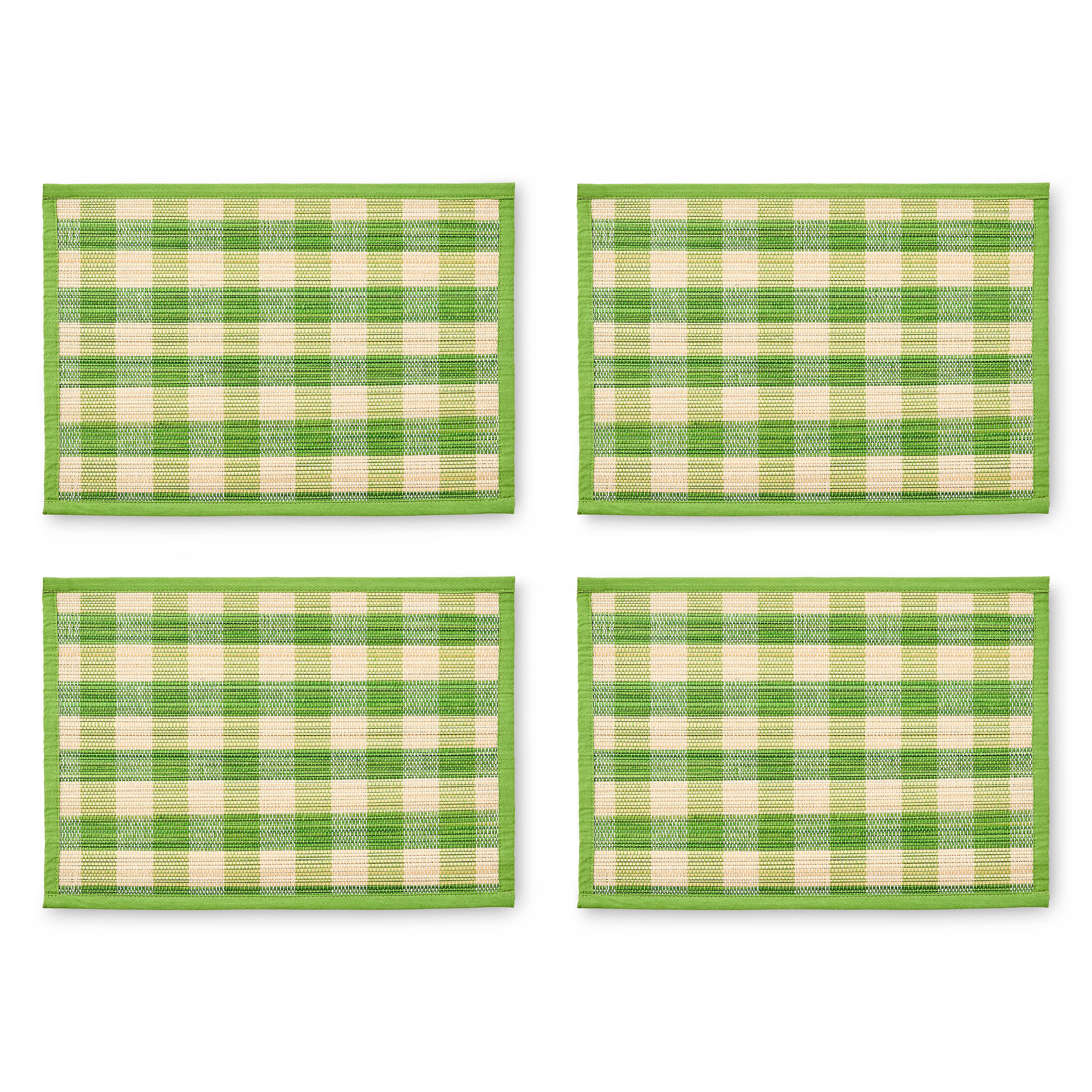 Green Woven Check Straw Placemats, Set of 4