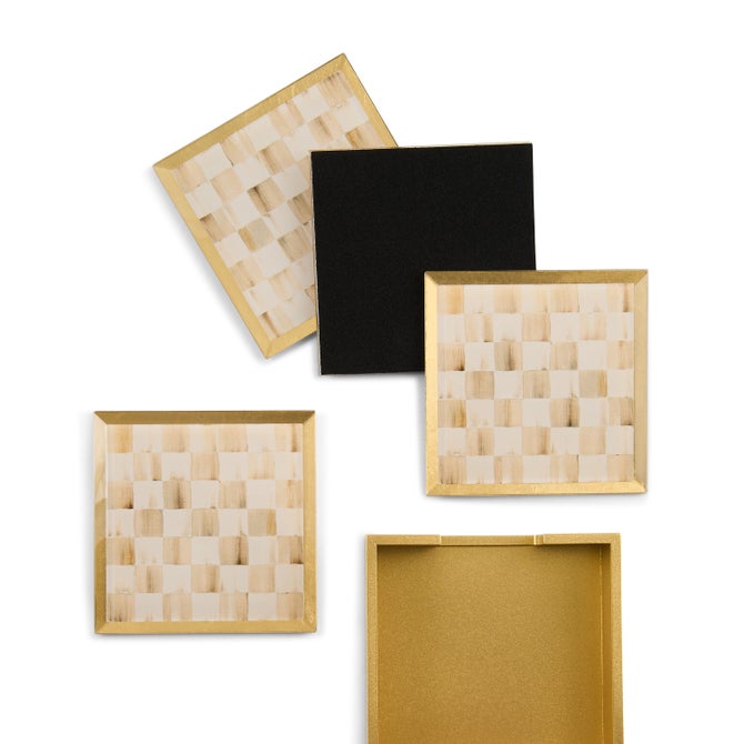 Mocha Check Glass Coasters, Set of 4 image number 2