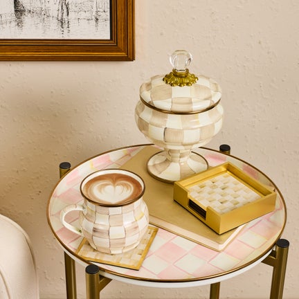Mocha Check Glass Coasters, Set of 4