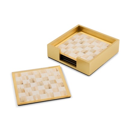 Mocha Check Glass Coasters, Set of 4