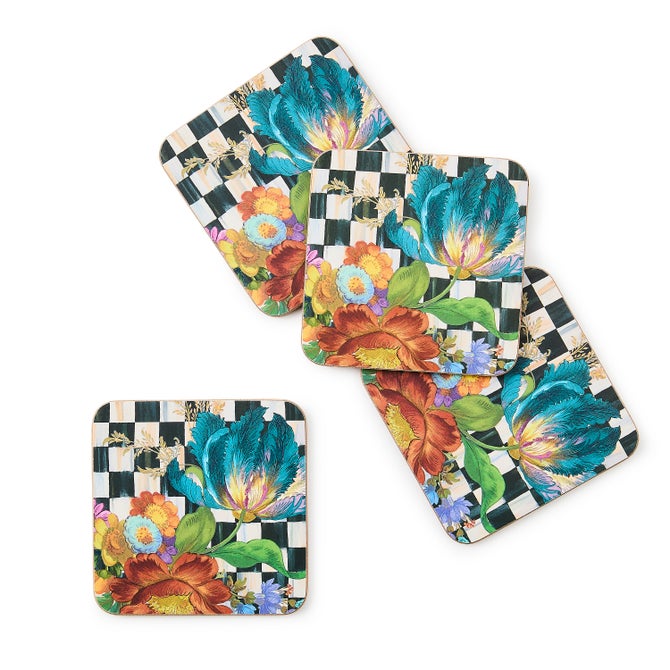 Courtly Flower Market Cork Back Coasters, Set of 4 image number 0