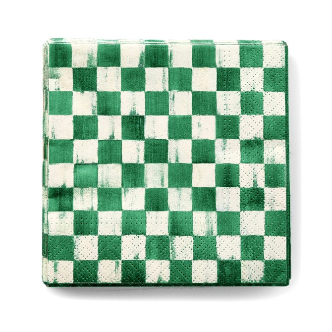 Emerald Check Cocktail Paper Napkins image number 0