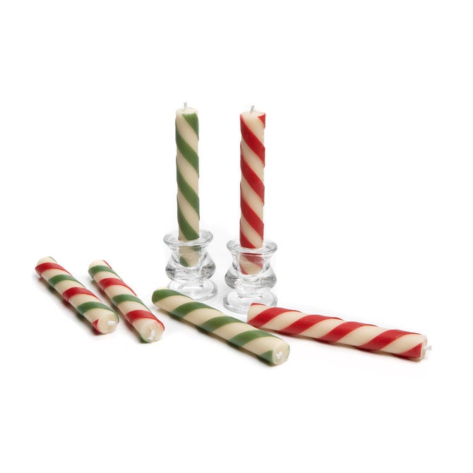Mini Candy Cane Dinner Candles, Set of 6 image number 0