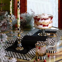 Christmas Tree Dinner Candles - Check Bands - Set of 2