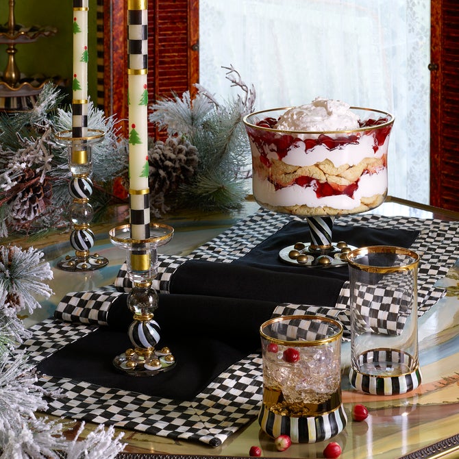 Christmas Tree Dinner Candles - Check Bands - Set of 2 image number 1