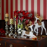 Christmas Tree Dinner Candles - Check Bands - Set of 2