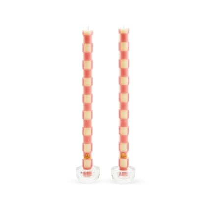 Check Pink Dinner Candles, Set of 2