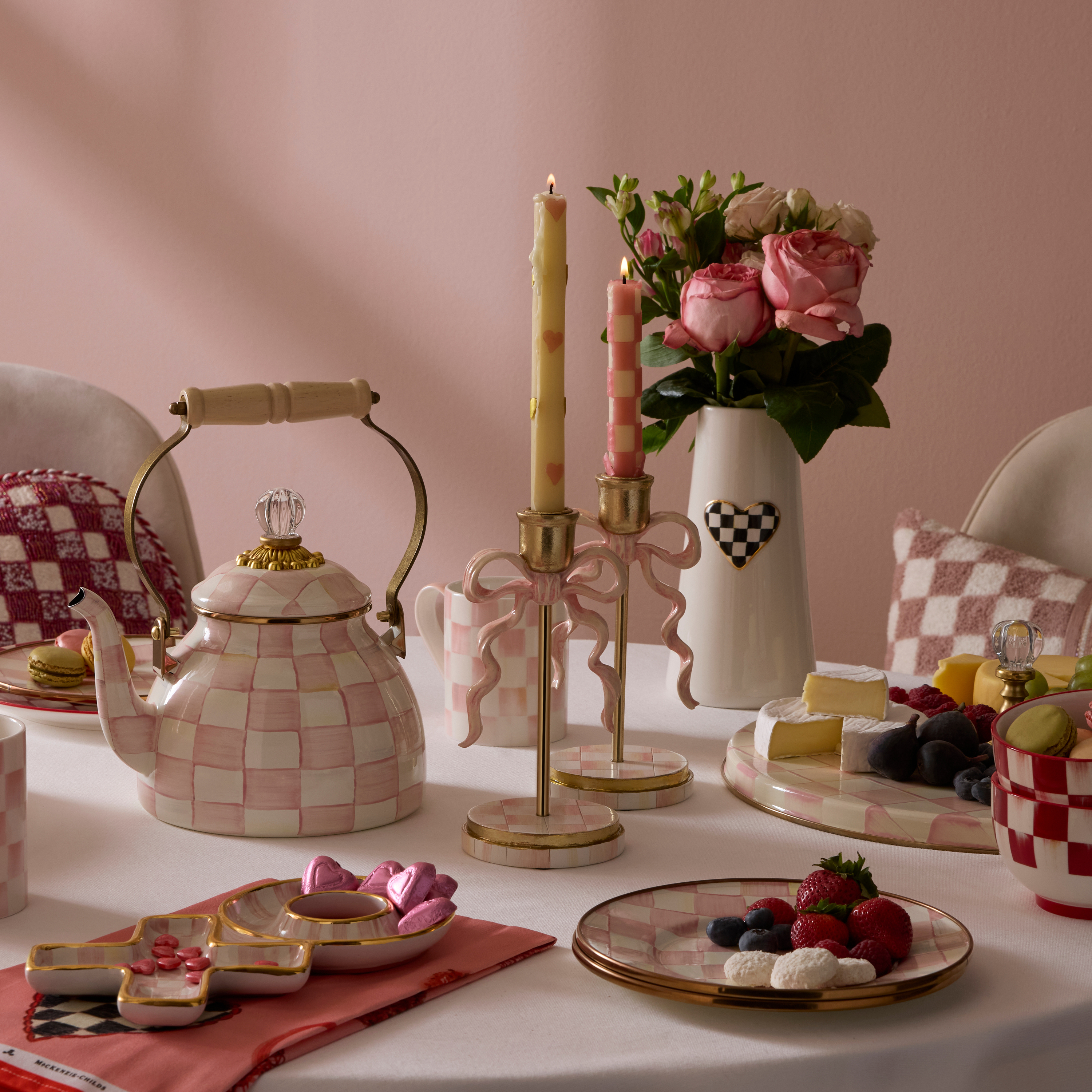MacKenzie-Childs | Pink Hearts Dinner Candles, Set of 2