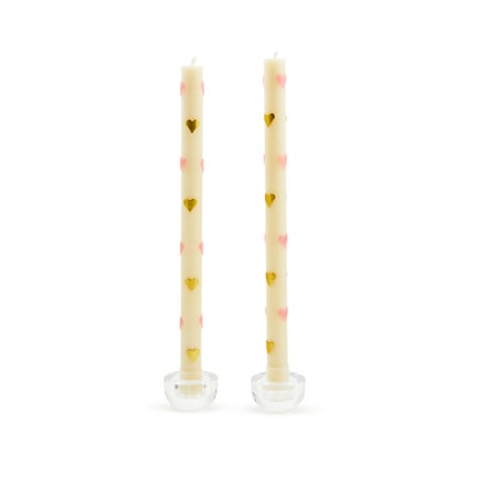 Pink Hearts Dinner Candles, Set of 2