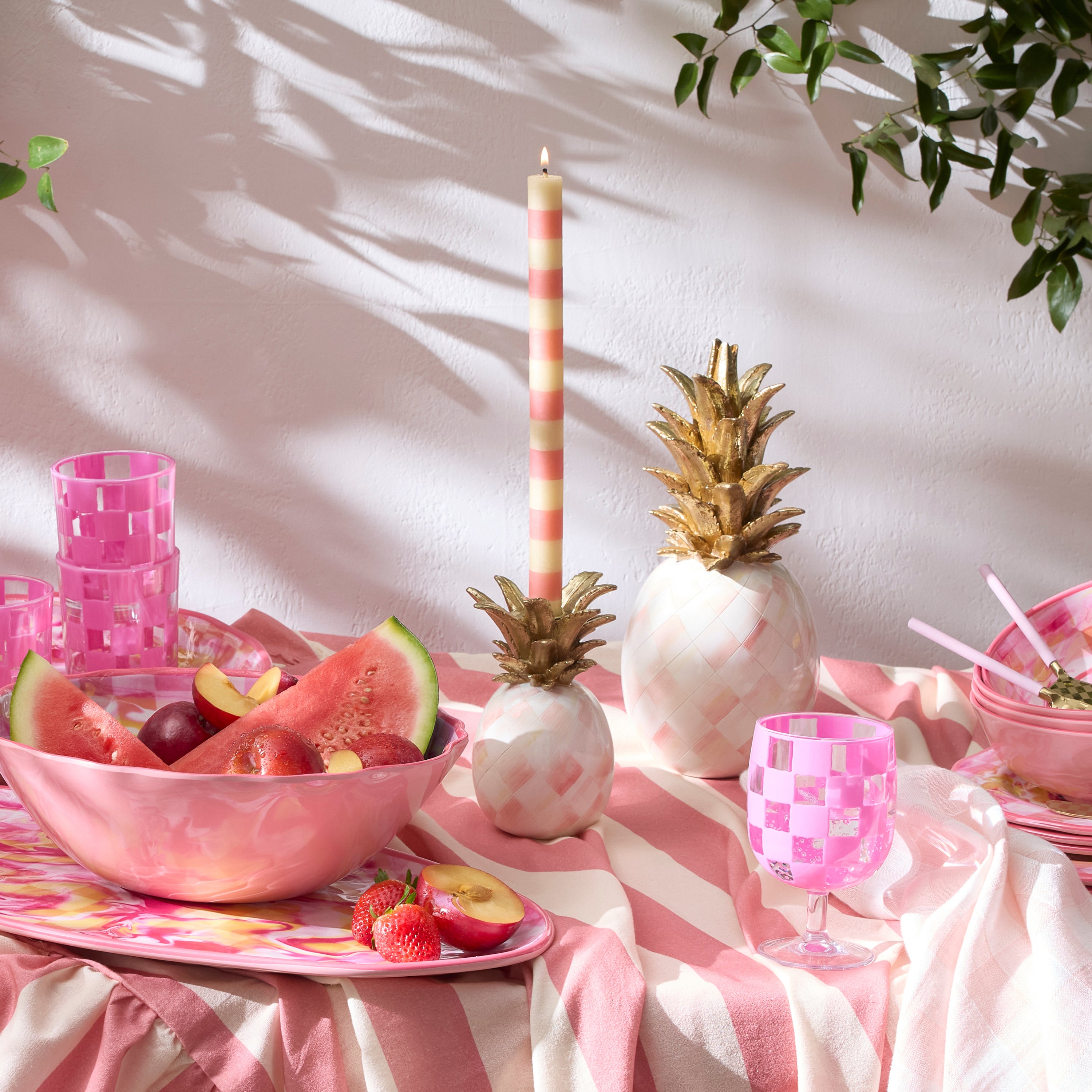MacKenzie-Childs | Bands Pink Dinner Candles, Set of 2