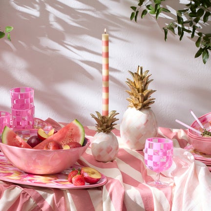 Bands Pink Dinner Candles, Set of 2
