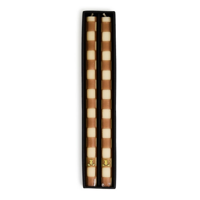 Mocha Check Dinner Candles, Set of 2 image number 1