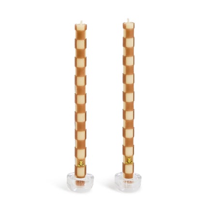 Mocha Check Dinner Candles, Set of 2