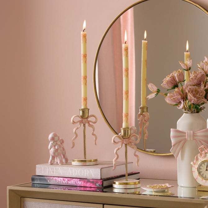 Pink Bow Dinner Candles, Set of 2 image number 1